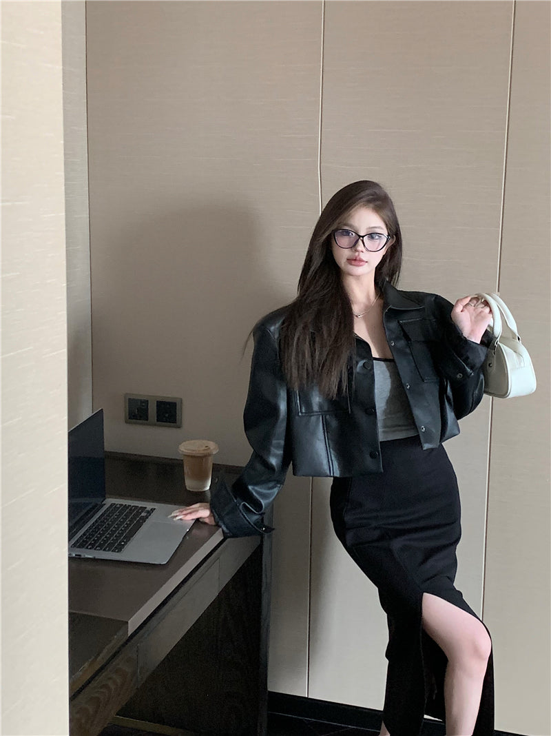 💕甜酷系炸街短款皮衣夾克外套