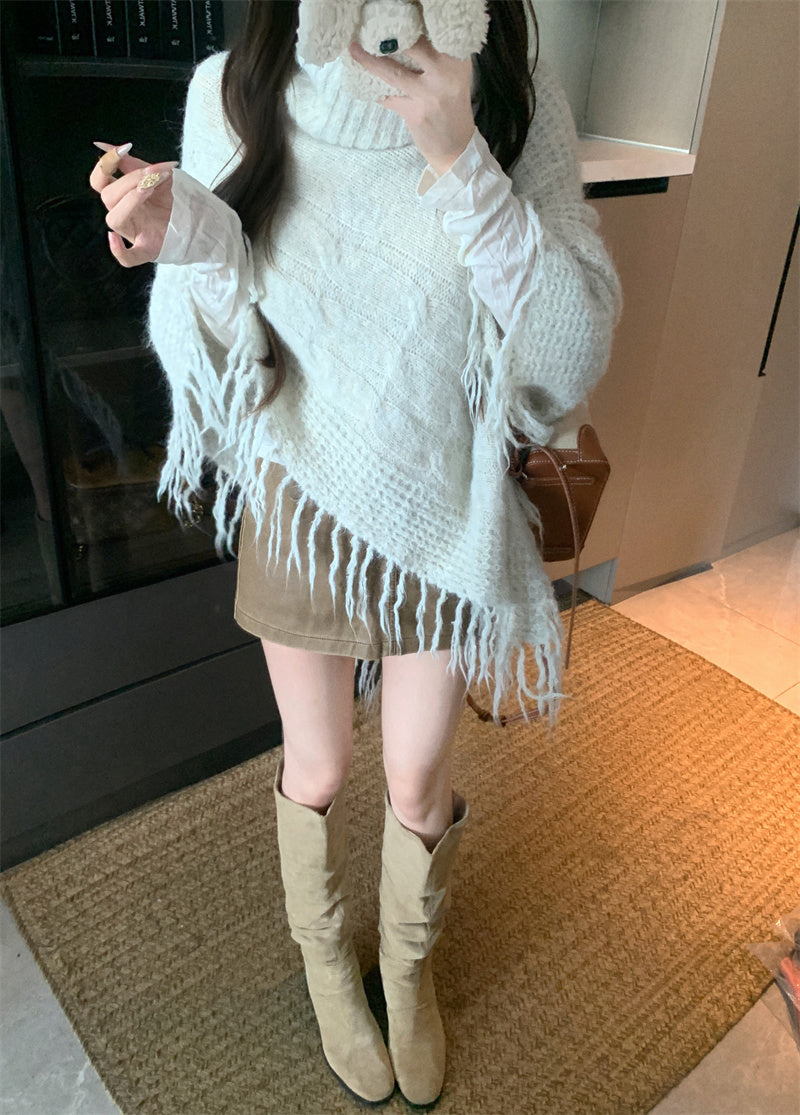 💕法式溫柔斗篷披肩氛圍感高領上衣