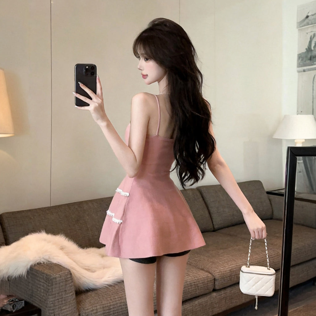 💕溫柔約會無袖吊帶珍珠邊背心上衣